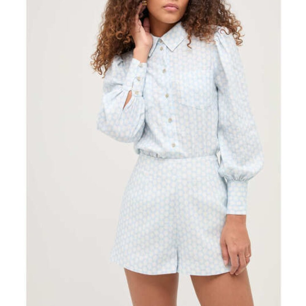 The Lisette Short | Powder Blue Baroque Shell Linen | M